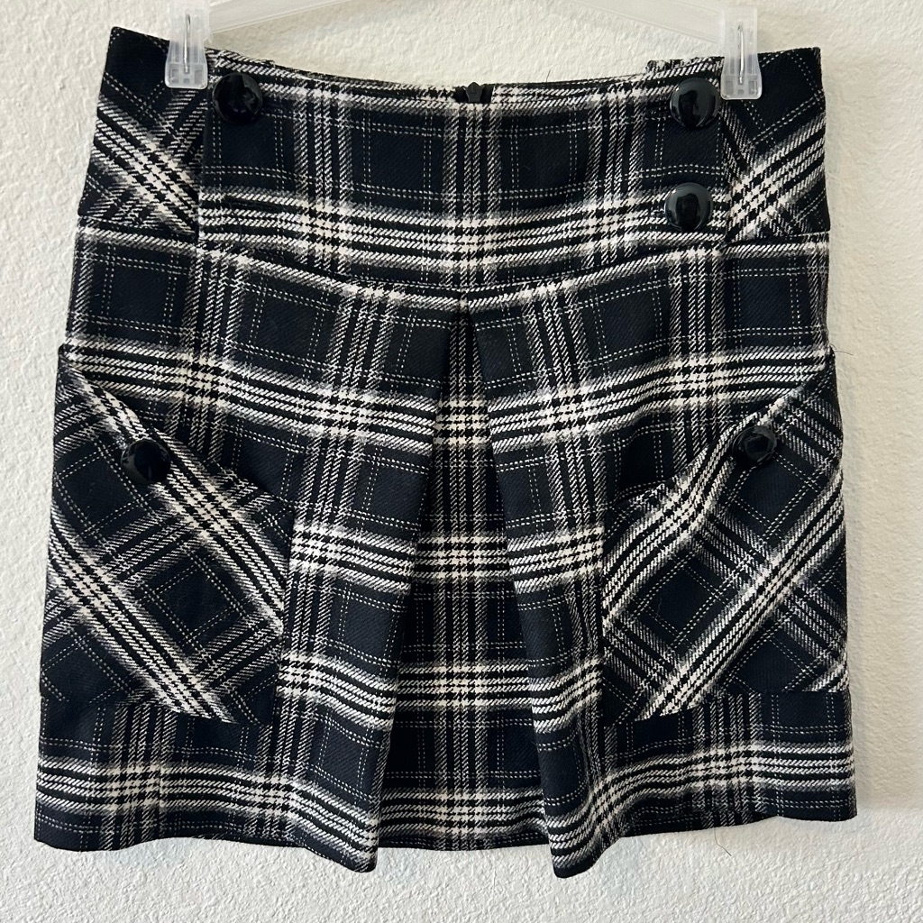 Vintage Vampy Dark Academia French Connection Wool Blend Plaid Mini Skirt Sz 4